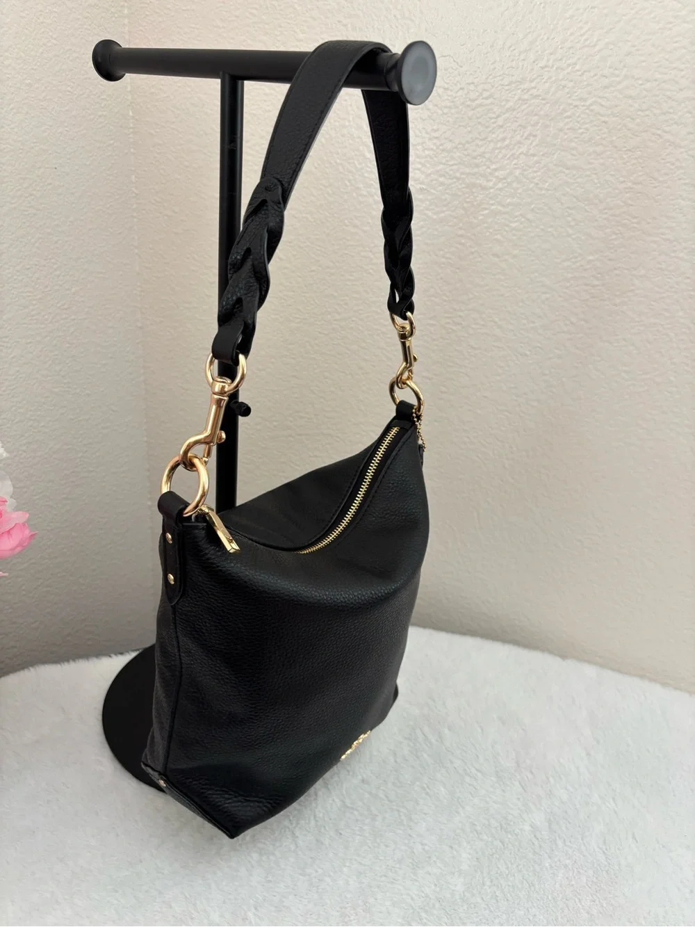 Coach Black Leather Abby Duffle Bag with Gold Hardware